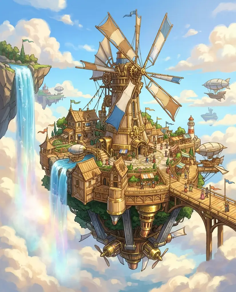 Floating pinwheel city vista